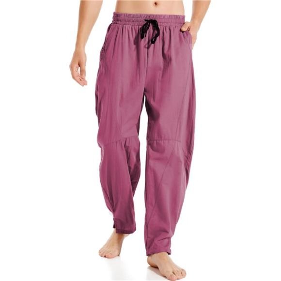 Men's Cotton Linen Pants Elastic Drawstring Waist Lightweight Summer Pants - Picture 2 of 5